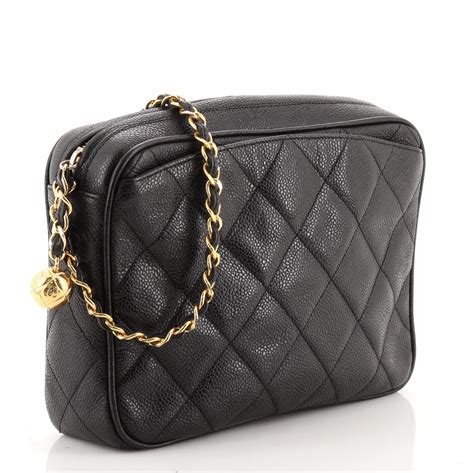 rare black gold-chain quilted vintage chanel camera bag|Vintage Chanel from the 40s.